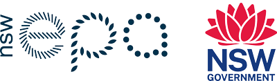 NSW Government logo: vertical NSW on the left, circular blue EPA motif in the middle, and a red lotus above the blue 'NSW GOVERNMENT' text.